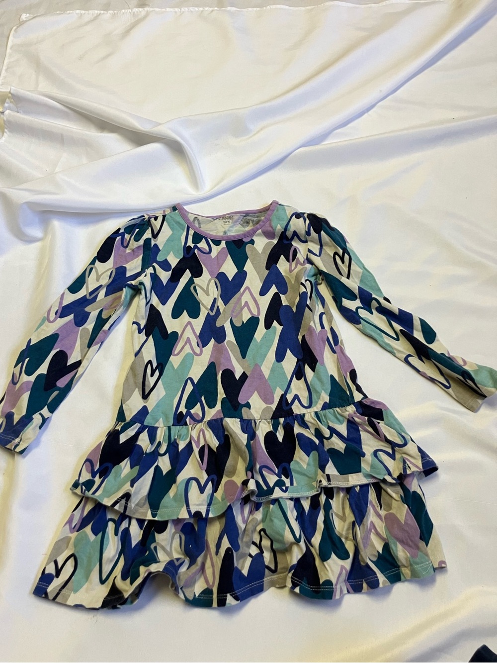 Gymboree Multi-Color Heart Print Long Sleeve Ruffle Dress